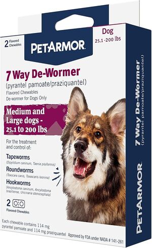 PetArmor 7 Way De-Wormer for Dogs, Oral Treatment for Tapeworm, Roundworm & Hookworm in Large Dogs & Puppies (Over 25 lbs), Worm Remover (Praziquantel & Pyrantel Pamoate), 2 Flavored Chewables in Kuwait