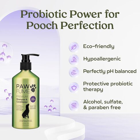 Pawfume Dog Shampoo and Conditioner – Hypoallergenic Dog Shampoo for Smelly Dogs – Best Dog Shampoos & Conditioners – Probiotic Pet Shampoo for Dogs – Best Dog Shampoo for Puppies (Royal Lavender) in Saudi Arabia