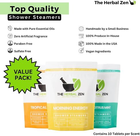مجموعة أجهزة الاستحمام بالبخار السائبة مع الزيوت العطرية من شركة The Herbal Zen (3 عبوات تحتوي كل منها على 10 أقراص، مجموعة قيمة)، قنابل الاستحمام السائبة، هدية استرخاء للنساء والرجال، هدايا عيد الميلاد، حشو للجوارب in Kuwait