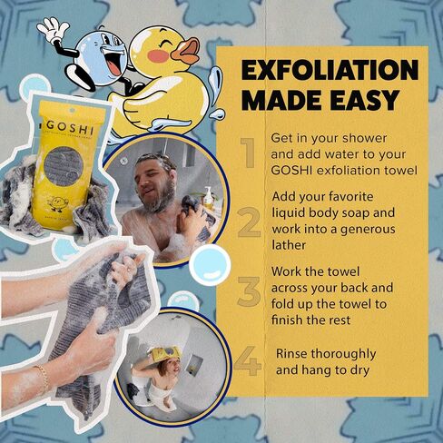 GOSHI Exfoliating Shower Towel - Rip-Resistant Exfoliating Washcloth for All Skin Types - Made in Japan in Saudi Arabia