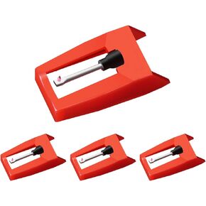 4 PCS Record Player Needle, JUKFITA Ruby Turnable Stylus Replacement for Most Victrola Crosley LP ION Vinyl Players Phonograph, Red