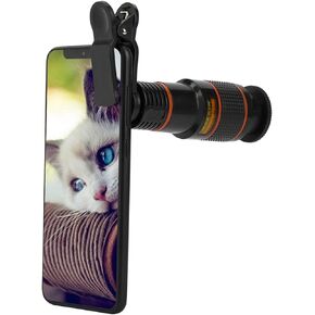 Tablet Telephoto Lens, Professional 12X Telephoto Lens Telescopic Focusing Universal 70 Degree Field Angle Portable Telephoto Lens with a Clip for Mobile Phone Tablet