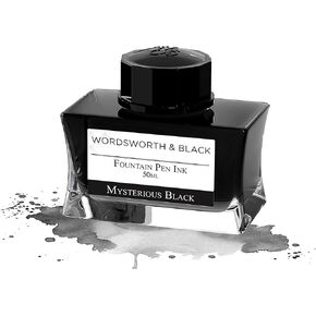 Wordsworth and Black Fountain Pen Ink Bottle (50 ml) Premium Luxury Edition, [Mysterious Black] Fountain Pens Bottled Ink; Classic Designed Bottle Smooth Flow 50 ml