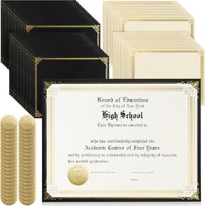 Kosiz 150 Pcs Certificate Kit Includes 50 Gold Foil Certificate Paper 50 Single Sided Certificate Holders 8.5'' x 11'' 50 Gold Foil Award Seals Sticker for Diploma, Award, Accomplishment (Red)