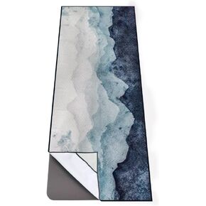 QiyI Yoga Mat Towel with Corner Pockets, Non Slip Sweat Absorbent Hot Yoga Towels, Soft Yoga Blankets with Travel Bag, Skidless Mat Cover for Workout, Gym, Fitness - 70"x26", Watercolor Mountain