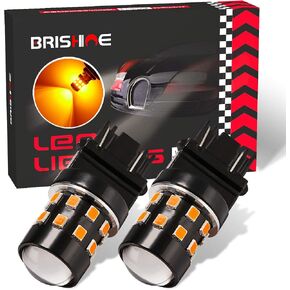 Super Bright 3157 3156 3056 3057 4157 3047 4057 3457 T25 LED Bulbs Amber Yellow 9-30V Non-Polarity 24-SMD LED Chipsets with Projector for Turns Signal Lights, Side Marker Lights(Pack of 2) in Kuwait