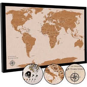 Push Pin Travel Map - Large 30" x 20" World Map Pin Board with Premium Push Pins Made from Cork Board - Gift Idea for Travelers, Partner, Young Adults, and Parents