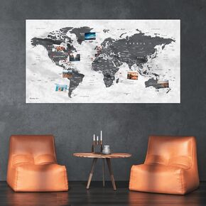 خريطة العالم XXL مقاس 51 × 28 بوصة، لوحة دبوس للسفر مع سطح من الصوف بتصميم فني جداري حديث، تتضمن 20 دبوسًا لدفع العلم