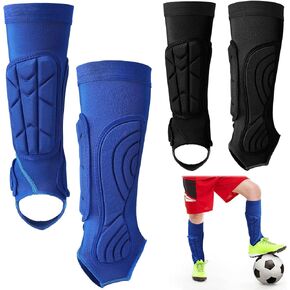 2 Pairs Soccer Football Shin Guards Shin Pads Protective Kids Soccer Ankle Guards Protector Kids Football Gear Equipment with Lower Leg and Ankle Guards Pads for 6-12 Boys Girls Teenagers, Blue Black