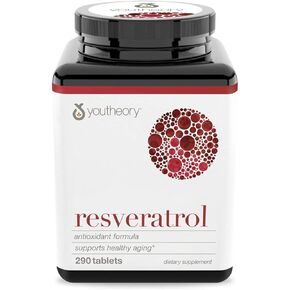 Youtheory Resveratrol Advanced Antioxidant Formula - Premium Antioxidant Supplement with Super-Fruit Blend - Contains ResVida - Dairy, Soy & Gluten Free - 290 Tablets