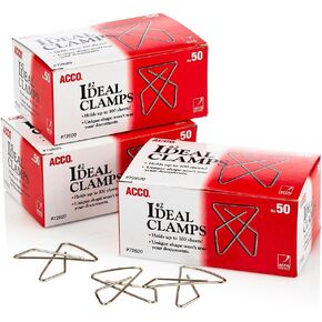 ACCO Brands ACCO Ideal Paper Clamp/Butterfly Clamp, Smooth, 2 Size(Small), 50/Box, 3-Pack (150 Clamps Total) (A7072643)