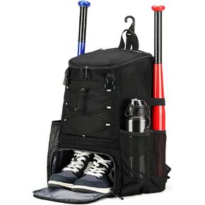 Softball Bag, Baseball Bat Bag for Youth Girls Adult, Lightweight Baseball Equipment Backpack with Shoe Compartment, Bat Backpack with Fence Hook for TBall Bat, Helmet