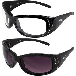 Global Vision Marilyn 2 Plus Padded Motorcycle Sunglasses Riding Glasses w/Clear and Smoke Lens