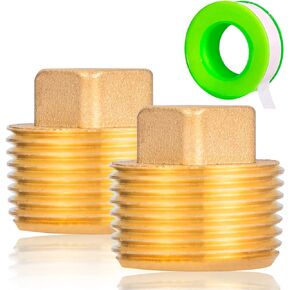 FullMayPro 3/4 Inch NPT Brass Boat Drain Plug(The OD Size is 1" or 25mm)，Boat Plugs，Garboard Drain Plug with Teflon Tape,Suitable for Most Boat Hulls（2 Pack）