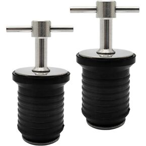 Milky Ocean-Stainless Steel T-Handle Drain Plug, for 1"(25.4mm) Drains, Twist and Seal Design, Rubber Plug, Boat Plug 2 PCS