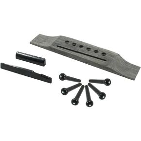 6 String Acoustic Guitar Rosewood Bridge Set with Bridge, Bridge Pins, End Pin, Saddle and Nuts(Black, Style 1)