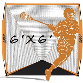 Portable Lacrosse Goal w/Ball Return System, 6’x6’ Lacrosse Net for Backyard, Lax Net Fully Flexible w/Ball Returner, Portable Lacrosse Indoor Outdoor Practice Goal Net for Shooting