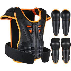 Kids Dirt Bike Gear, JUSTDOLIFE 5 PCS 2024 New Model Motorcycle Armbor Protection Jacket Kids Motorcycle Armor with Knee Pads Elbow Pads Chest Protector Racing,for Outdoor Sports