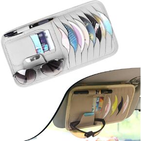 1 PC Leather Car CD Holder, Sun Visor Organizer Pocket with CD Disc Card Package Glasses Storage Universal for Cars, Sun Visor Organizer (Beige)