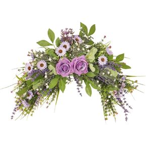 ZHDOKA 17.7 Inch Rustic Daisies Flower Swag, Wedding Arch Flowers Spring Summer Rose Lavender Floral Swag with Green Leaves for Home Garden Front Door Wall Decor(Multicolor)