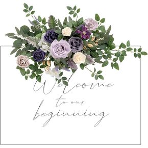 Ling's Moment Fall Wedding Floral Swag Welcome Sign Artificial Flowers Backdrop Garland Terracotta Rust Sepia for Ceremony Reception Wall Easel Home Decoration Entryway Outdoor Board Head Table Decor