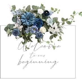 Ling's Moment Fall Wedding Floral Swag Welcome Sign Artificial Flowers Backdrop Garland Terracotta Rust Sepia for Ceremony Reception Wall Easel Home Decoration Entryway Outdoor Board Head Table Decor