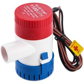 Submersible Boat Bilge Water Pump 12v 1100gph Non-Automatic Marine Electric Bilge Pump for Ponds, Pools, Spas Silent, Boat Caravan RV Submersible（Outlet Diameter: 1 1/8"）