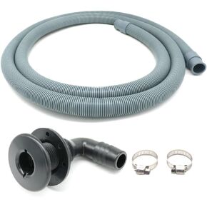 Marine Bilge Pump Hose 3/4 Inch Plumbing Kit, 5FT Marine Bilge Pump Hose Installation Kit, 90 degree Black Elbow Thru-Hull Scupper 3/4 Inch, 2 pcs of 304 Stainless Steel Clamps