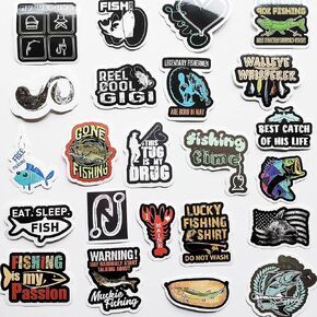 50Pcs Funny Fishing Rod Decals Grouper Bass Trout Sailfish Stickers Fishing Decals for Trucks Window Boat