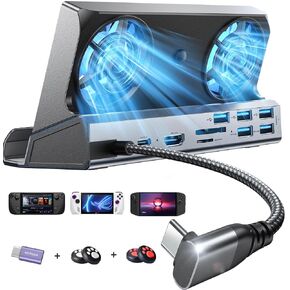 LISEN 13-in-1 Docking Station for Steam Deck OLED&ROG Ally&Legion Go, Dual Cooling Fan 5 USB Ports and 4K@60Hz, 100W Charging Port Support ROG Ally 30W Mode, Gigabit Ethernet Fit for Steam Deck OLED