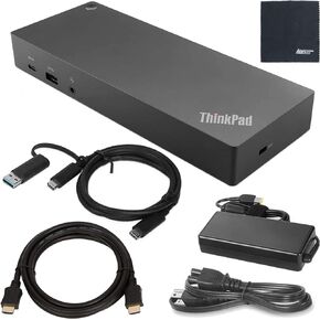 Lenovo ThinkPad Hybrid USB-C with USB-A Dock US (40AF0135US) with USB Type-A Adapter + ZoomSpeed HDMI Cable (with Ethernet) + Starter Bundle