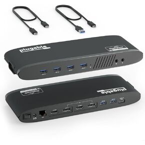 Plugable Universal Laptop Docking Station, 4K Dual Monitor, DisplayPort or HDMI, Windows Mac or ChromeOS Laptops, USB-C or USB 3.0, Adds 2 Displays, Ethernet, Audio, 6 USB Ports in Kuwait