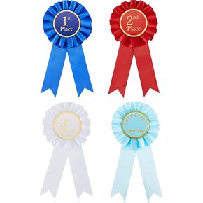 4 Pcs Award Ribbon Rosette Set Prize Ribbon 1st, 2nd, 3rd Place Ribbon First Second Third Place and Honorable Mention Rosette Ribbon Badge Ribbons Medal Ribbons