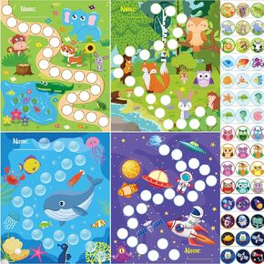 Perthlin 100 Pieces Sticker Charts for Kids Incentives Reward Chart for Kids Behavior in 4 Designs with 2160 Mini Animal Stickers Dry Erase Chore Chart for Classroom Teaching or Home Using