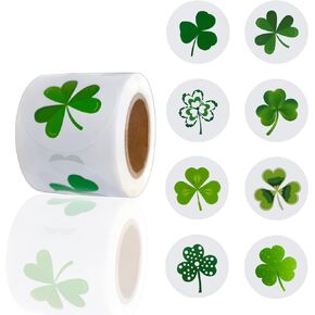 1.5 Inch St. Patrick's Day Stickers Lucky Shamrock Clover Hat Irish Decor Stickers Green Self-Adhesive Labels Teacher Reward Stickers for Classroom, Party Decorations, Packages, 200 Pcs Per Roll