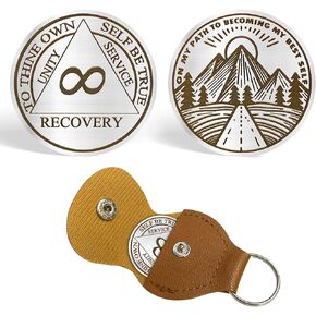 Infinity Sobriety Coin Sober Chip AA Chips and Medallions Sobriety Gifts Alcoholics Anonymous Token Addiction Recovery Gift with PU Leather Keychain