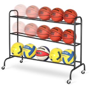 Basketball Rack Training Stand - Tilt Ball Training Equipment Holder Shooting Rolling Storage Cart with Wheels Sports Outdoor Volleyball Soccer Football Garage Organizer Basketball Accessories