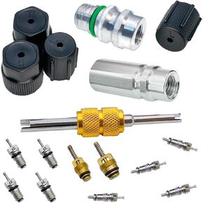 Air Conditioning Valve Core Kit | Cap & Valve AC R12 R134a Teflon Seal Refrigeration A/C Air Conditioning Service Valve Car & HVAC AC Charging Port Seal Caps Kit (A/C System Cap & Valve Seal Kits)