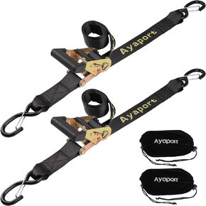 Ayaport Boat Trailer Transom Tie Down Straps for Boat Jet ski Kayak Canoe 4 Feet 2400lbs Break Strength Heavy Duty Ratchet Straps with S Hooks, Pack of 2
