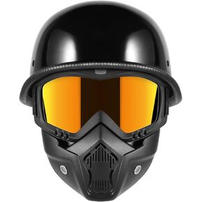 Motorcycle Half Helmets with Face Shield, German Style Motorcycle Helmet for Adult Men Women, DOT Approved Retro Half Shell Helmet for Moped Cruiser Scooter
