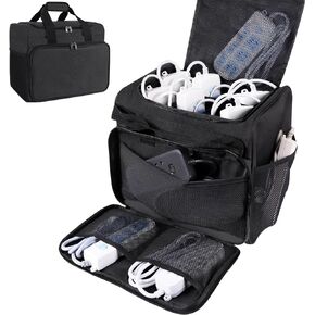 LOTCAIN Cable Organizer Bag,Cable Management Box Cord Organizer Case,Electronics Storage Bag with Adjustable Divider Large Cable Storage Bag Carrying Case for Cable, Cord,Power Strip