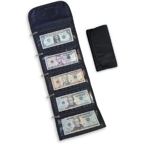 Money Wallet Organizer for Cash with 5 Zippered Pockets - Handy Currency Organizer & Cash Envelope Wallet - Ideal Money Holder for Bills, Coins, Foreign Currencies and Travel - Black