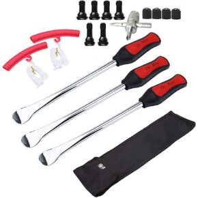 Dr.Roc Tire Spoon Lever Dirt Bike Lawn Mower Motorcycle Tire Changing Tools with Durable Bag 3 Tire Irons 2 Rim Protectors 1 Valve Stems Set TR412 TR413