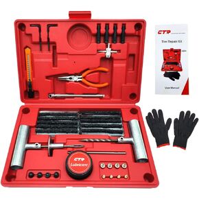 CTR Heavy Duty Tire Repair Kit - 68pcs All-in-One Universal Tire Plug Tools for Tubeless Tyre Flats for Cars, Truck, RV, SUV, ATV, Motorcycle, Tractor, Trailer - GE0001