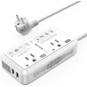 BESTEK 2000W Travel Voltage Converter Universal Travel Adapter 220V to 110V Converter with 2 USB Ports for Hair Dryer/Curling Iron/Coffee Machine/Phone, for Europe Countries (White)