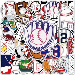 JOICEE 50pcs Baseball Stickers，Waterproof Vinyl Baseball Tattoos for Kids Teens Boys Adults, Sports Decals for Snowboard Laptop Water Bottles Hydro Flasks Phone Guitar Skateboard Computer
