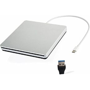 External CD DVD Drive USB C Ultra Slim Portable CD DVD Player Burner/Writer/Reader USB Superdrive Disc Duplicator for MacBook Pro/Air/Mac/M1/Laptop/Windows10 (Silver)