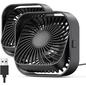 TOPK USB Desk Fan 2Pack Mini Personal Fan Portable, Strong Airflow & Quiet Operation, USB Powered, Three-Speed Wind Small USB Fan for Desk, 360° Rotatable Head for Home Office Table and Desktop Black