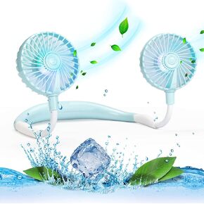 Portable Cooling Neck Fan, Rechargeable USB Personal Neck Fan with Colorful LED lights, 360° Rotation, Wearable Neck Fan Air Conditioner for Office Travel Sport, 3 Adjustable Speeds（2 Pack）