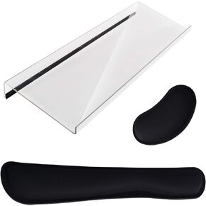Kalolary 3 Pcs Acrylic Tilted Computer Keyboard Holder with Mouse & Keyboard Wrist Rest Pad, Computer Keyboard Stand Set for Easy Ergonomic Typing for Office Desk, Home, School